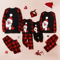 Polyester Parent-child Sleepwear christmas design & loose printed Santa Claus red and black Set