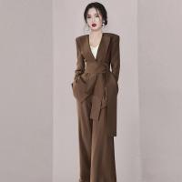 Polyester Women Casual Set slimming & two piece Pants & top brown Set