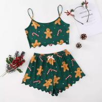 Milk Fiber Summer Pajama Set christmas design & breathable short & camis printed green Set