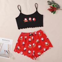 Milk Fiber Summer Pajama Set christmas design & breathable short & camis printed red Set