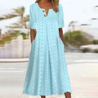 Polyester Slim & Plus Size One-piece Dress jacquard Solid green PC