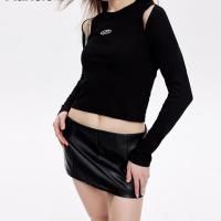 Cotton Slim Women Long Sleeve T-shirt backless & hollow embroidered PC