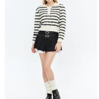 Polyester Women Sweater & loose & thermal knitted striped PC