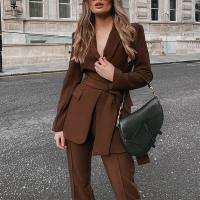 Polyester Women Casual Set & two piece Long Trousers & coat Solid Set