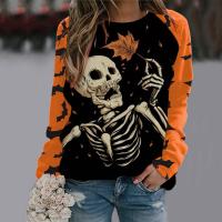 Polyester Plus Size Women Sweatshirts Halloween Design & loose & thermal printed PC