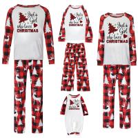 Polyester Parent-child Sleepwear christmas design & loose printed tree pattern red Set
