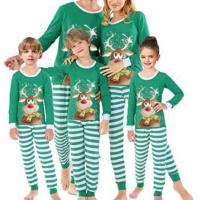 Polyester Parent-Child Cloth Set christmas design printed green Set