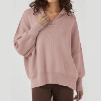 Polyester Women Sweater slimming & loose patchwork Solid pink PC