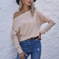 Polyester Women Long Sleeve T-shirt slimming & loose knitted Solid Apricot PC