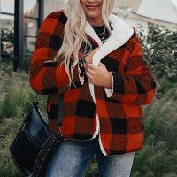 Underfur Women Coat & loose & thermal patchwork plaid red PC