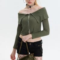 Spandex & Polyester Slim Women Long Sleeve T-shirt midriff-baring Solid PC