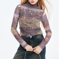Spandex & Polyester Frauen Langarm T-shirt, Gedruckt, Solide, mehr Farben zur Auswahl,  Stück