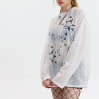 Polyester Women Long Sleeve T-shirt & loose & unisex printed star pattern PC