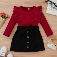 Baumwolle Mädchen Kleidung Set, Rock & Nach oben, Solide, rot und schwarz,  Festgelegt