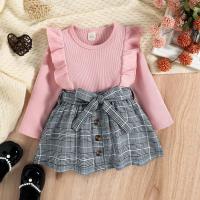 Cotton Girl Clothes Set & two piece skirt & top pink Set