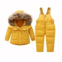 Polyester Children Clothes Set & two piece & thermal & unisex suspender pant & coat Solid PC