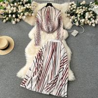 Mixed Fabric Waist-controlled & Pleated Two-Piece Dress Set mid-long style & slimming printed Set