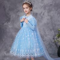 Cotton Princess Girl One-piece Dress Cape & dress patchwork blue Set
