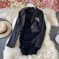 Spandex Tweedelige jurk set Solide Zwarte Instellen