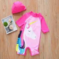 Polyester One-piece Swimsuit & two piece & with swimming cap pink PC