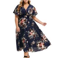Polyester Waist-controlled One-piece Dress slimming & deep V printed floral PC