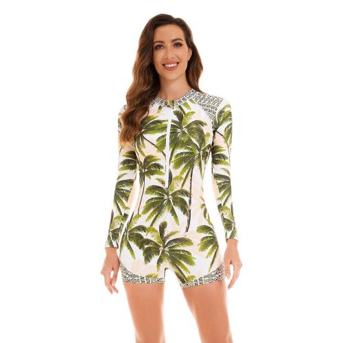 Polyamide One-piece Swimsuit & skinny style printed leaf pattern green PC