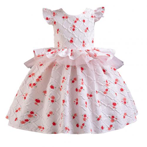 Polyester Ball Gown Girl One-piece Dress Cute printed floral PC