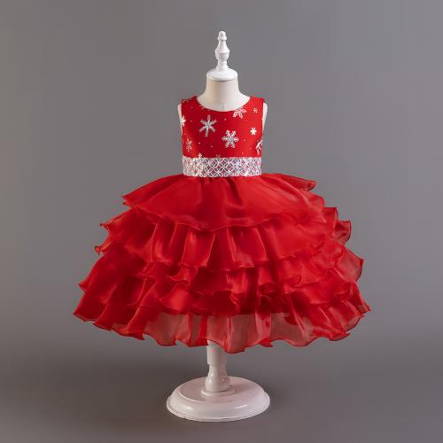 Polyester Ball Gown Girl One-piece Dress Cute printed snowflake pattern PC