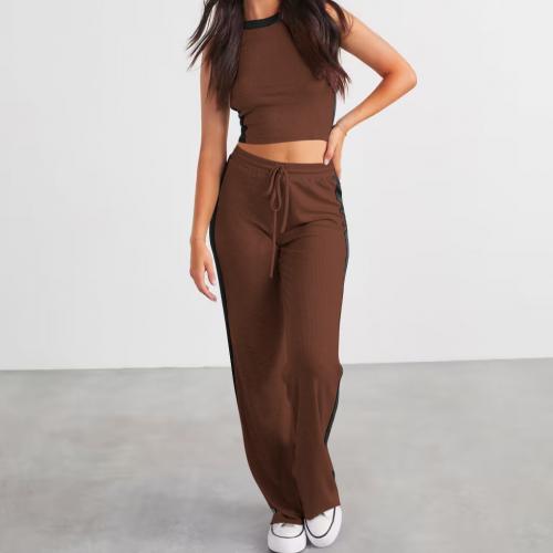 Polyester Women Casual Set midriff-baring & two piece Pants & top Set