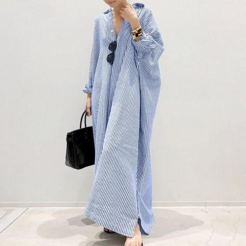 Polyester One-piece Dress & loose striped PC