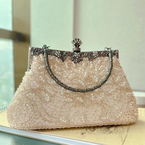 Beaded & Polyester Clutch Bag with chain & durable & hardwearing PC