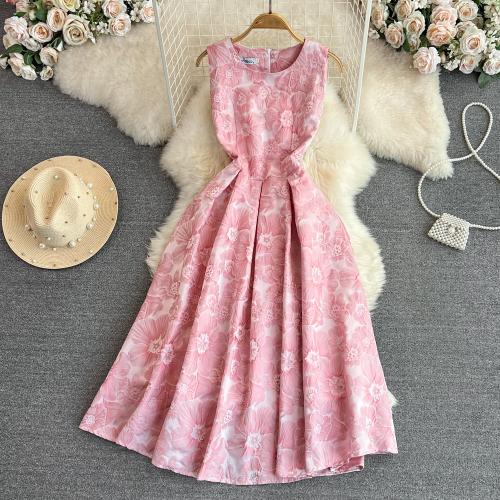 Polyester Waist-controlled One-piece Dress slimming pink PC