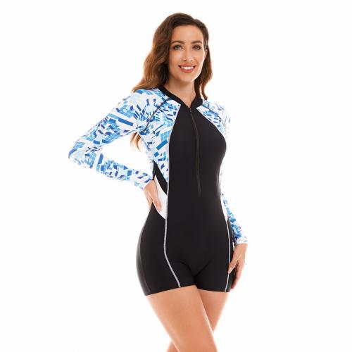 Polyamide One-piece Swimsuit & skinny style printed plaid black and blue PC