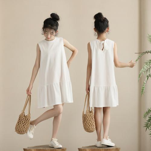 Cotton Girl One-piece Dress & loose & breathable Solid white PC