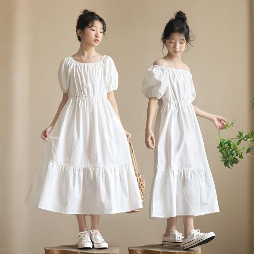 Baumwolle Eltern-Kind Einteiliges Kleid, Solide, Weiß,  Stück