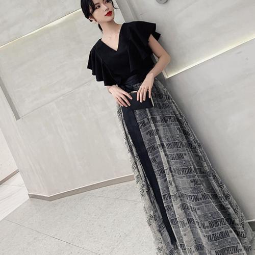 Polyester High Waist One-piece Dress  black PC