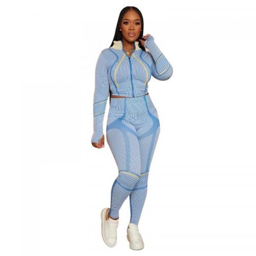 Polyester Women Casual Set & two piece & skinny Long Trousers & coat printed mixed pattern Set