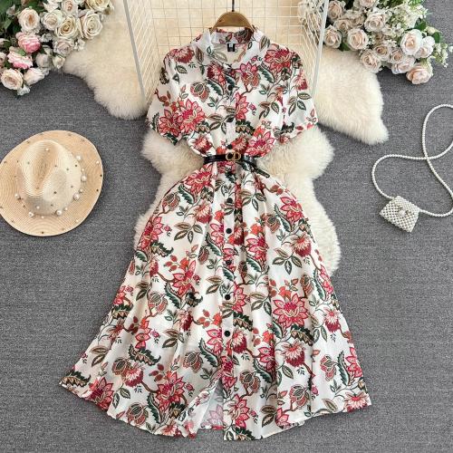 Polyester Waist-controlled Shirt Dress slimming PC
