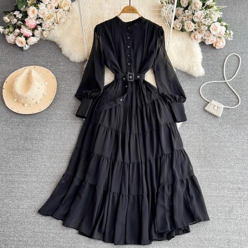 ポリエステル ワンピースドレス 単色 黒 : 一つ