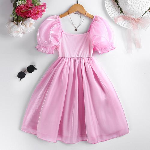 Polyester Princess Girl One-piece Dress Solid pink PC