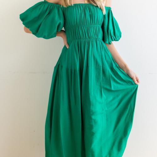 Polyester Waist-controlled One-piece Dress & off shoulder Solid PC