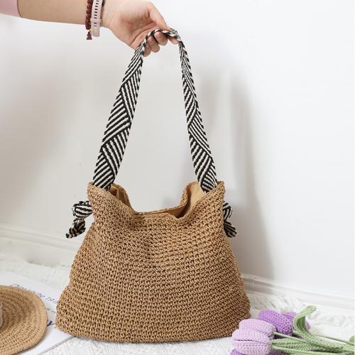 Straw Beach Bag & Easy Matching Woven Shoulder Bag large capacity coffee PC