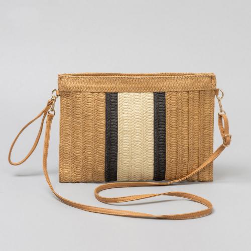 Straw & PU Leather Easy Matching & Weave Crossbody Bag striped PC