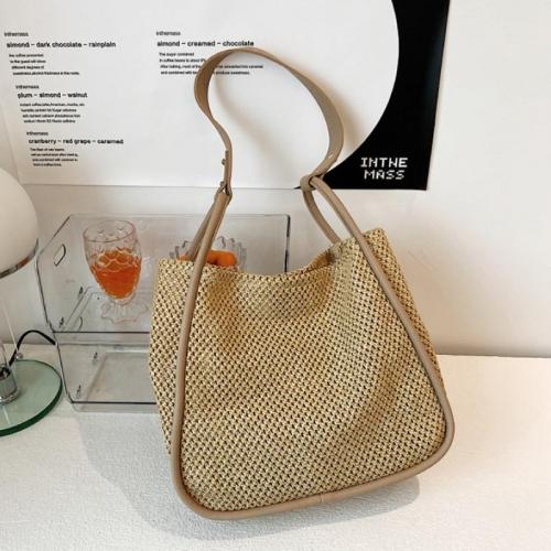 Straw & PU Leather Easy Matching Woven Shoulder Bag large capacity & hollow PC