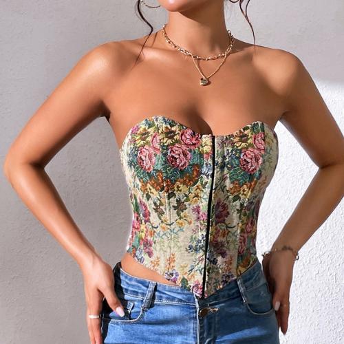 Polyester Slim Boat Neck Top backless printed PC