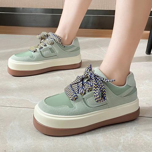 PU Leather front drawstring Women Board Shoes Rubber Plastic Injection green Pair