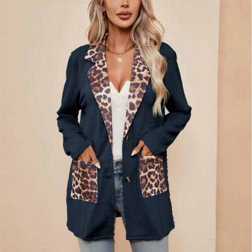 Polyester Women Suit Coat mid-long style & with pocket printed leopard PC