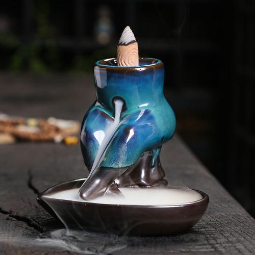 Ceramics Backflow Burner for home decoration handmade blue PC