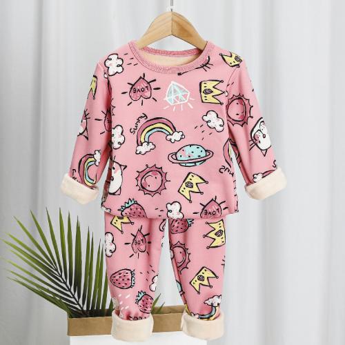 Polyester Children Clothes Set Cute & two piece & thermal Pants & top printed Set