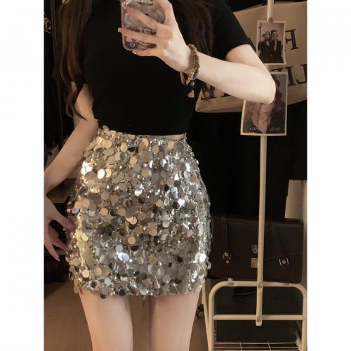 Polyester & Cotton Two-Piece Dress Set backless  Sequin Solid PC